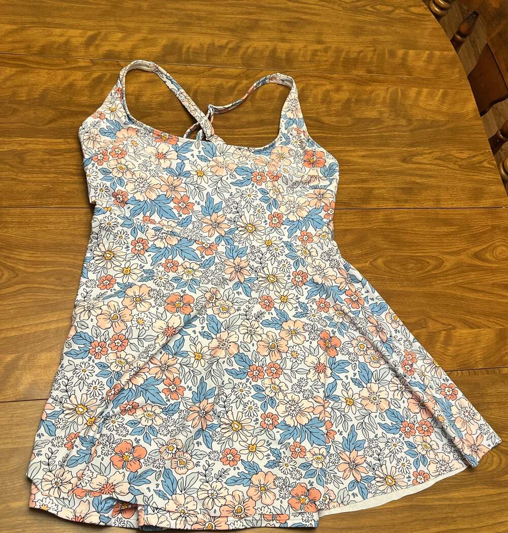 B2PRITY Women's Floral Print One Piece Swimdress with Built-In Shorts Size XL